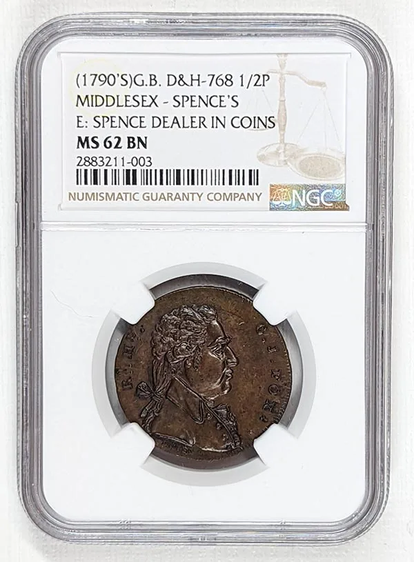 1790s Middlesex MS62 Spences Cain Abel Dh 768 Conder Token Halfpenny