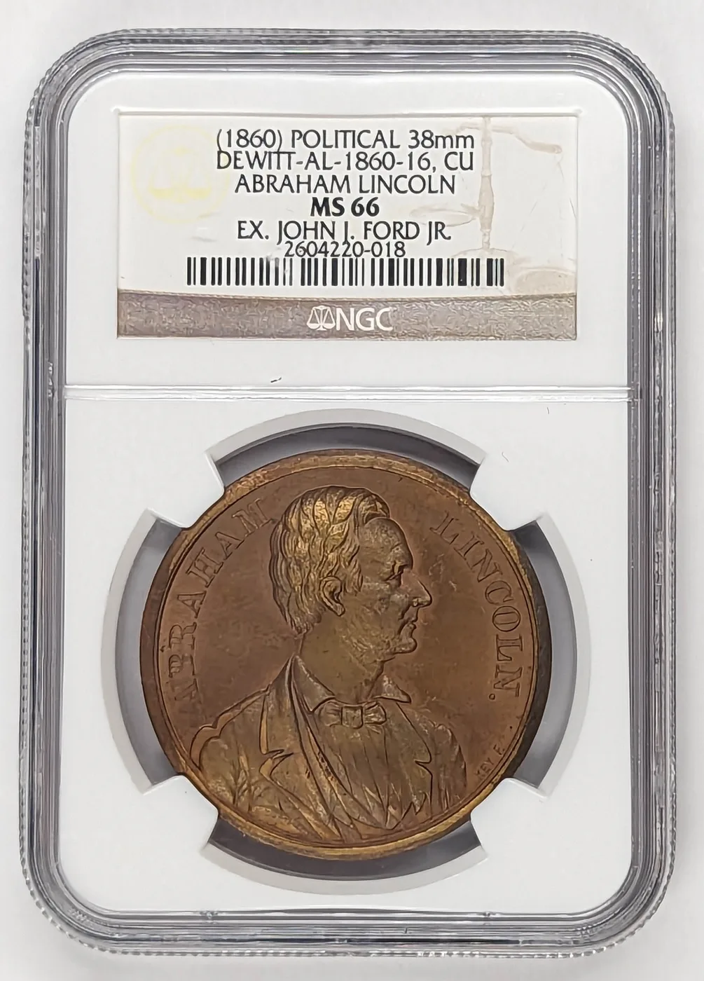 1860 Lincoln Campaign Medal NGC MS66 AL 1860-16 Copper