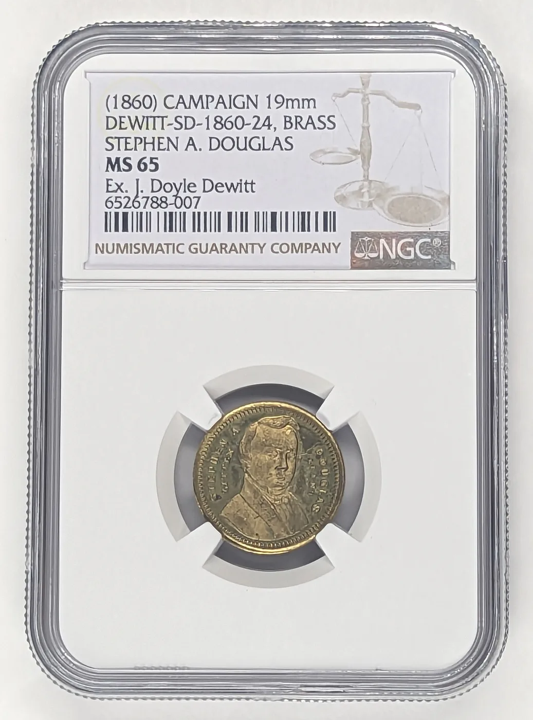 1860 Stephen Douglas SD 1860-24 NGC MS65 Brass Campaign Medal Ex DeWitt