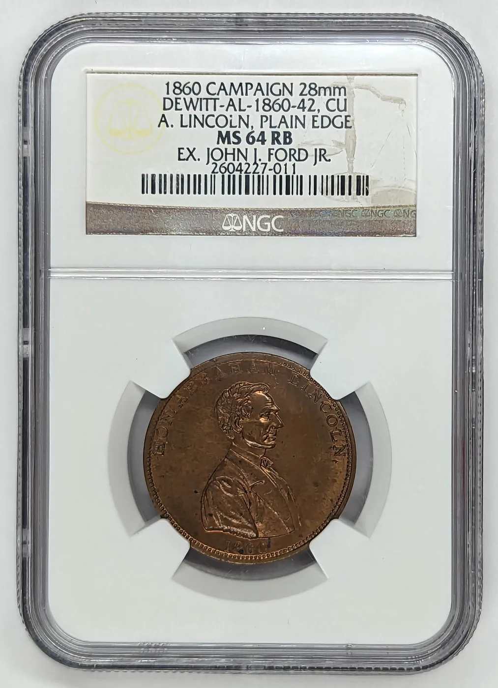 1864 Lincoln Campaign Medal NGC MS65 AL 1860-42 Copper MS65