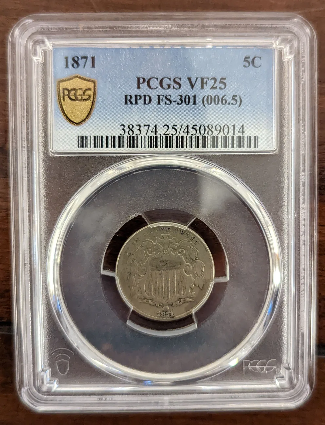 1871 5c Shield Nickel VF25 RPD Fs 301 Repunched Date PCGS Rare
