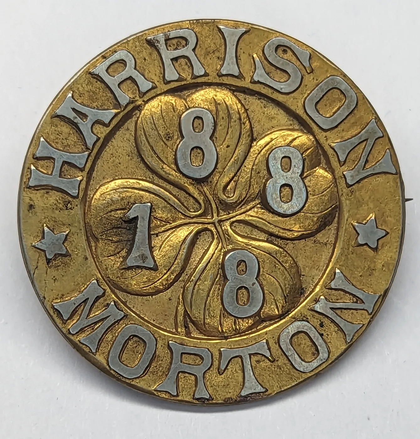 1888 Benjamin Harrison Pin with Clasp DeWitt BH 1888-136 Four Leaf Clover