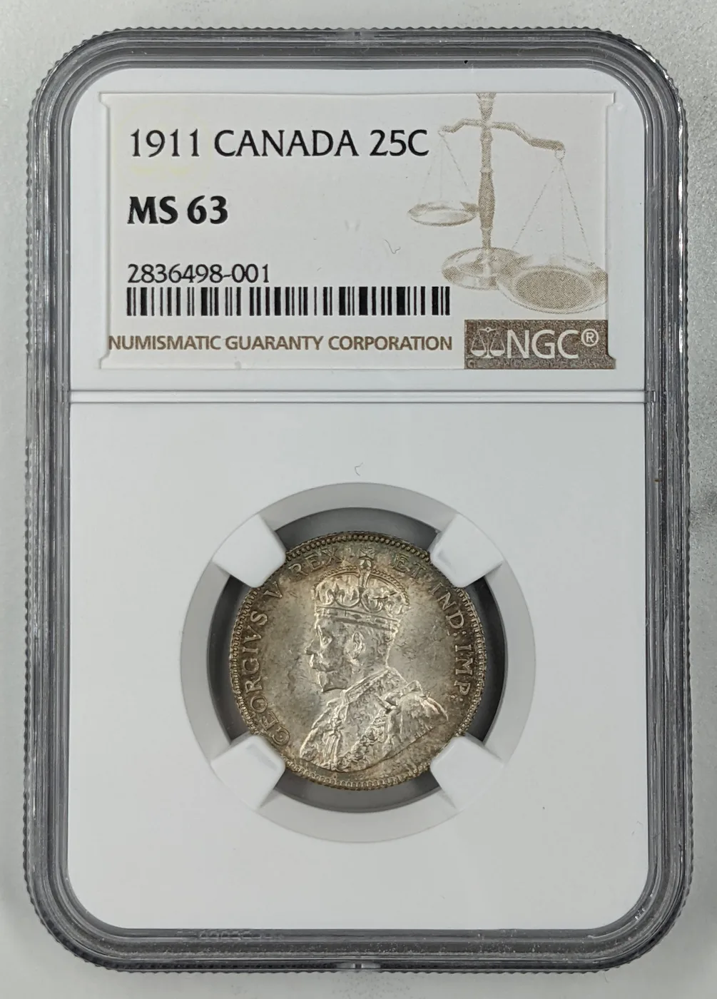 1911 Canada Silver Quarter 25 Cents NGC MS63 Rare
