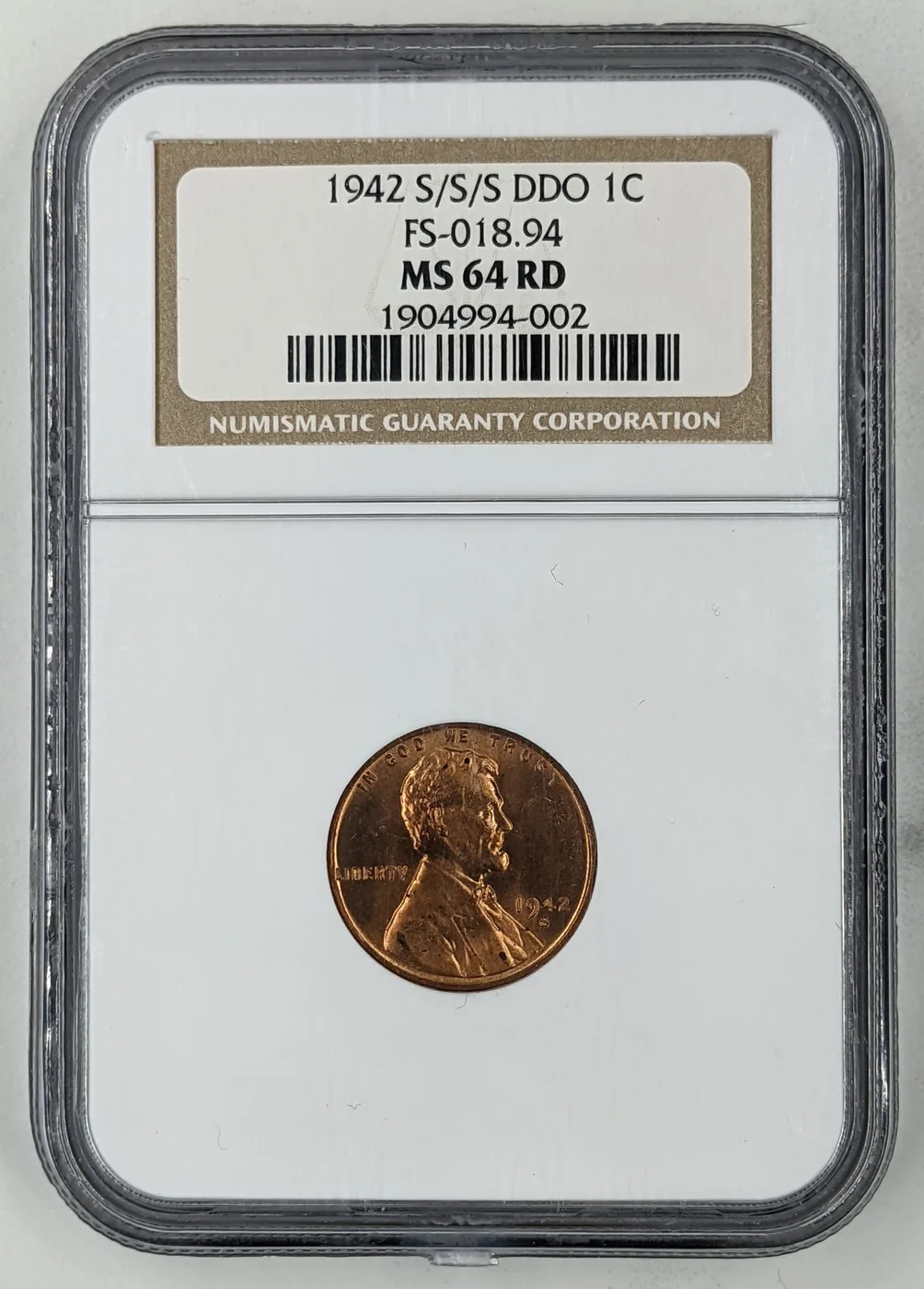 1942 S S S DDO Lincoln One Cent MS64 RD Fs 18 94