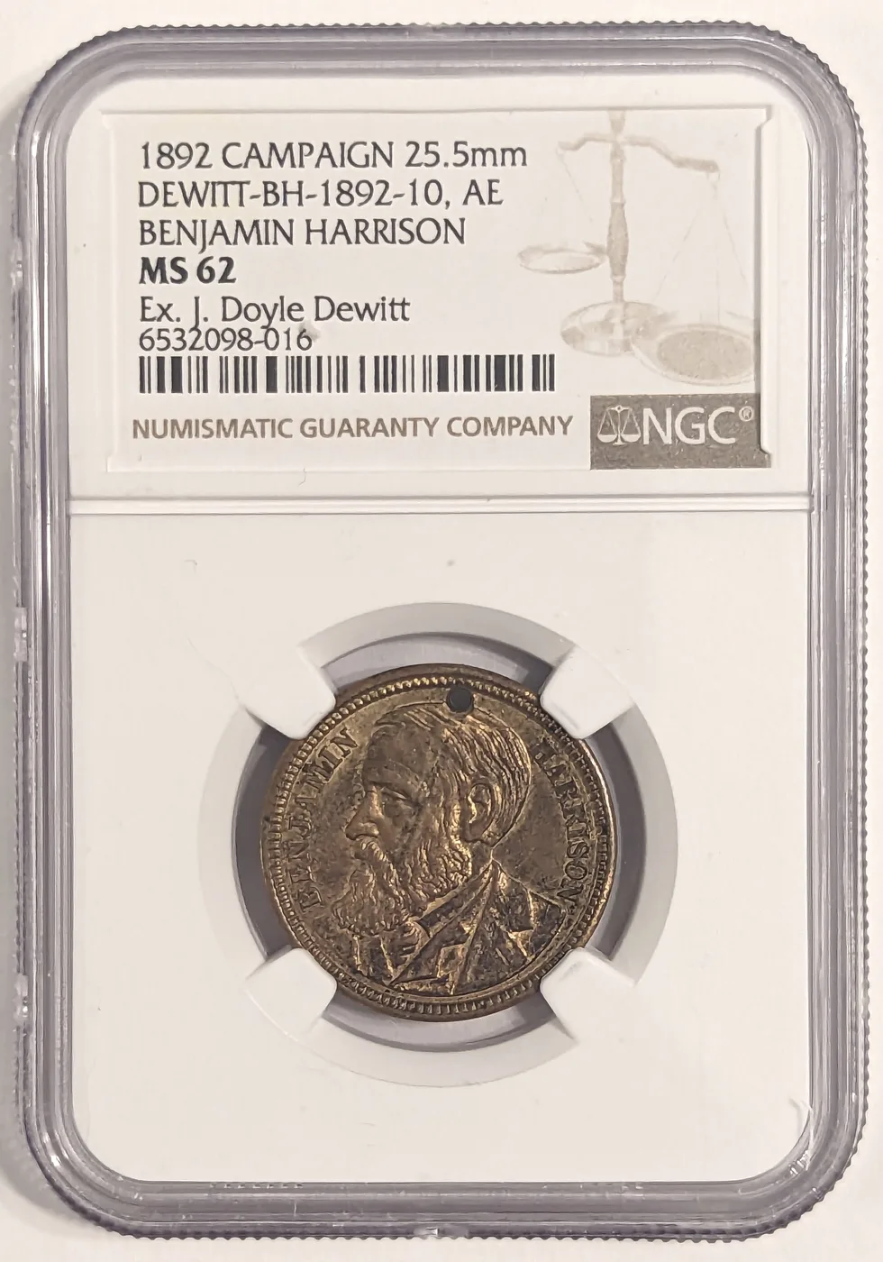 Bronze 1892 Benjamin Harrison NGC MS63 BH 1892-10 Campaign Medal Ex DeWitt