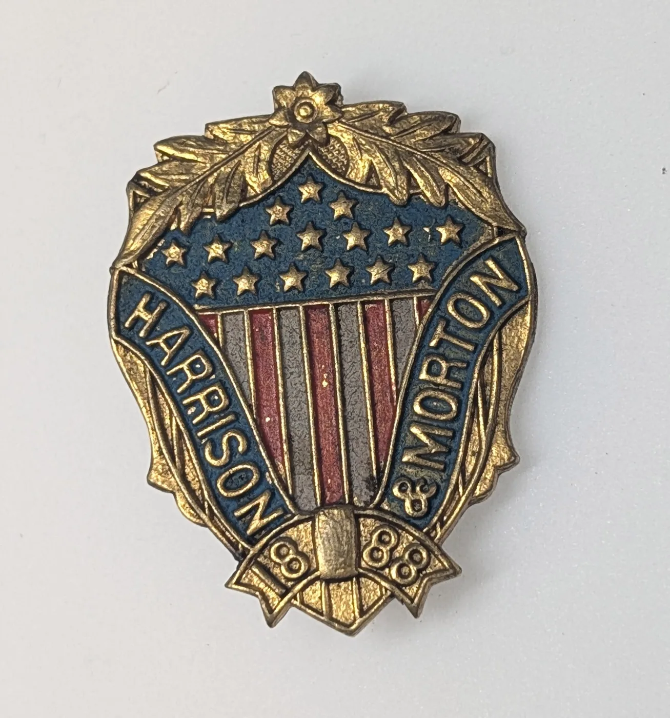 Rare 1888 Harrison Morton Enamel on Brass Shield