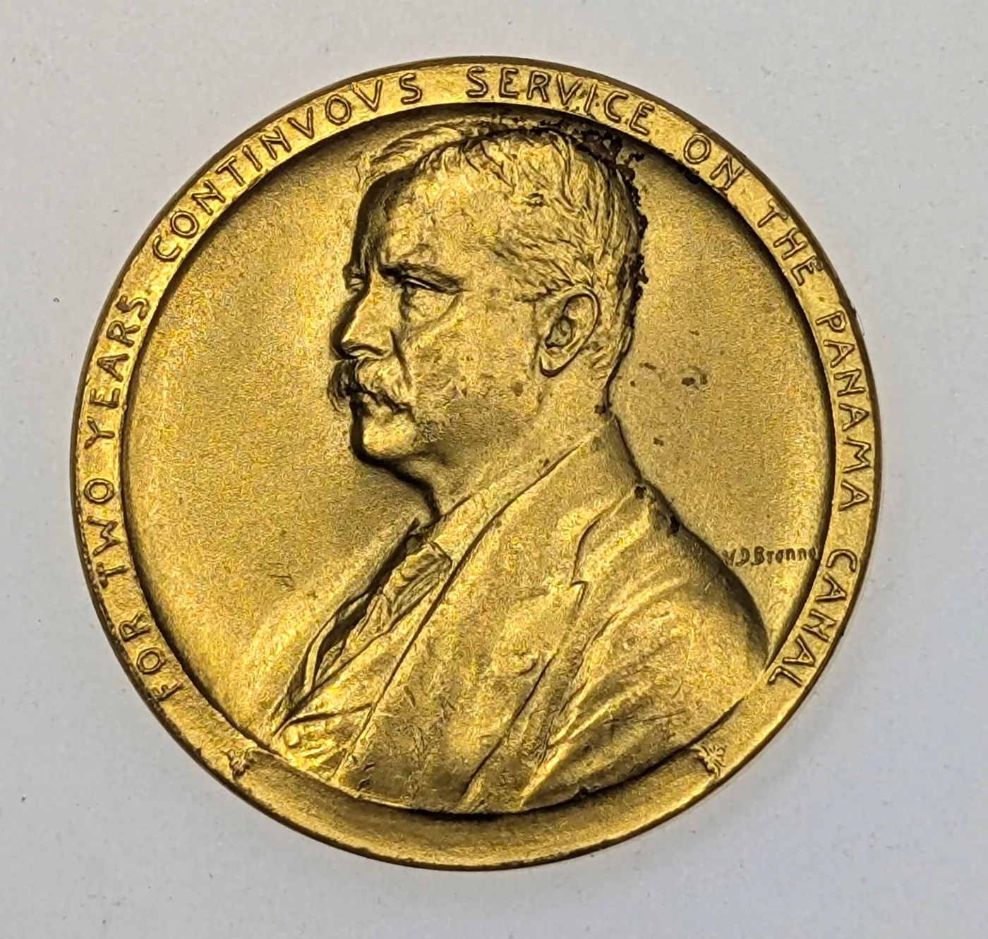 Panama Canal Service Medal Unissued Gilt Bronze Rare Victor David Brenner