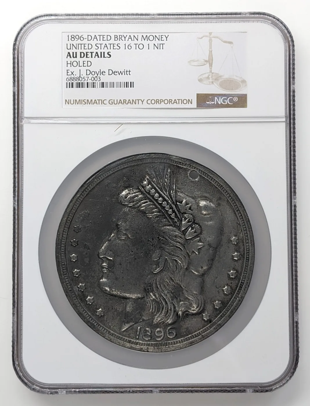 1896 Bryan Money SCH-815 16 to 1 Very Rare 100G 85.5mm Schornstein-815 NGC AU