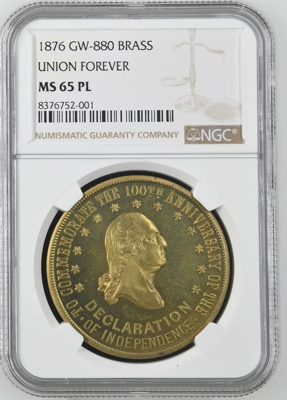 Scarce 1876 GW-880 Union Forever Washington Medal NGC MS65 PL Proof Like