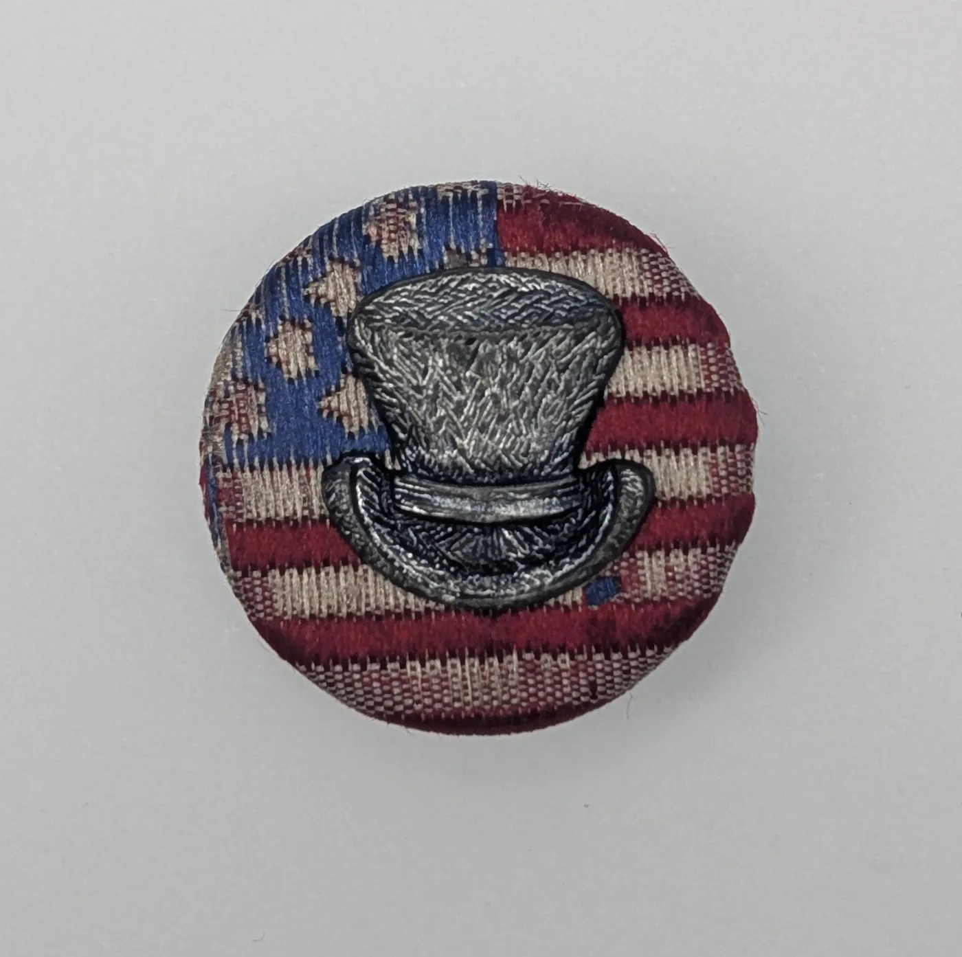 1888 Benjamin Harrison Metal Hat on Cloth USA Flag Lapel Stud DeWitt BH-1888-154