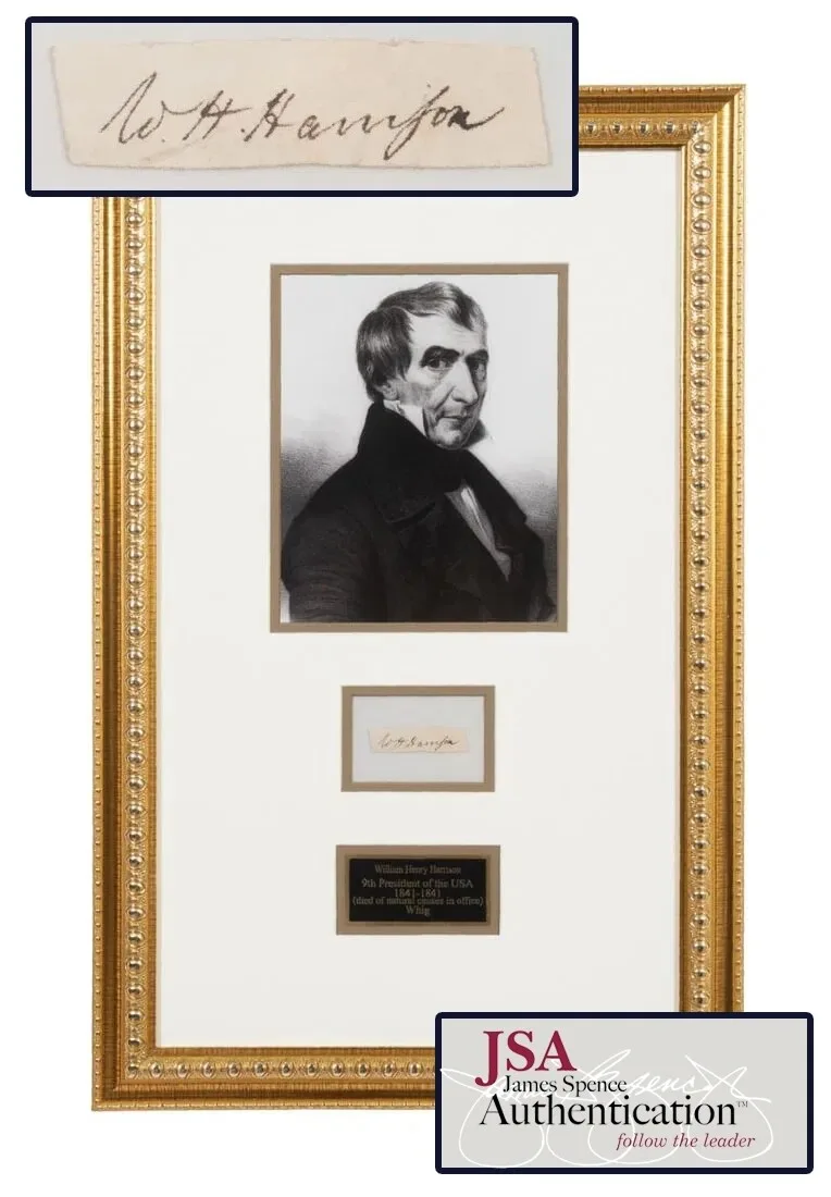 William Henry Harrison Signed Cut JSA COA Autograph Framed PSA