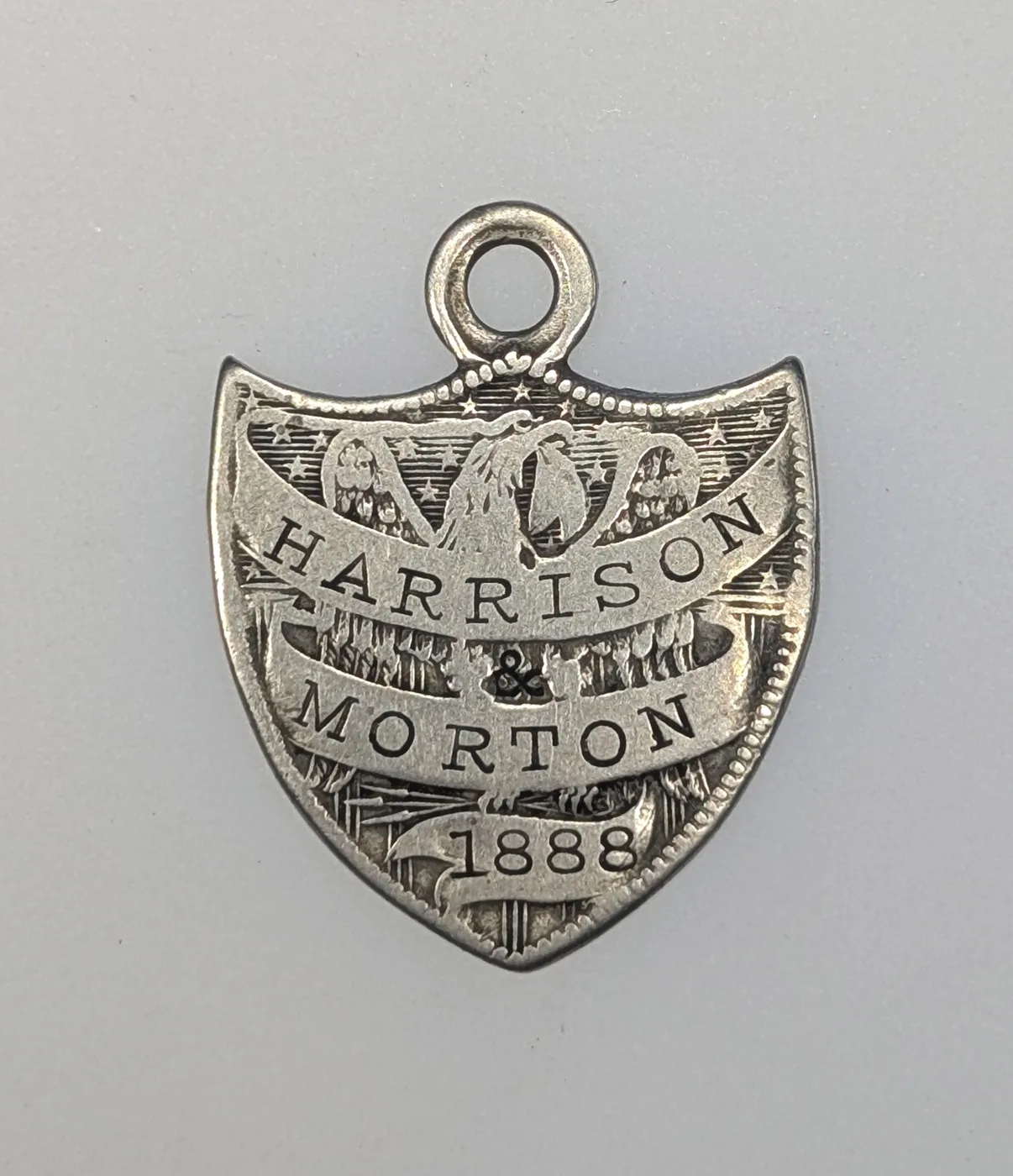 Unique 1888 Harrison & Morton Engraved Nickel Charm or ID Tag w/Loop
