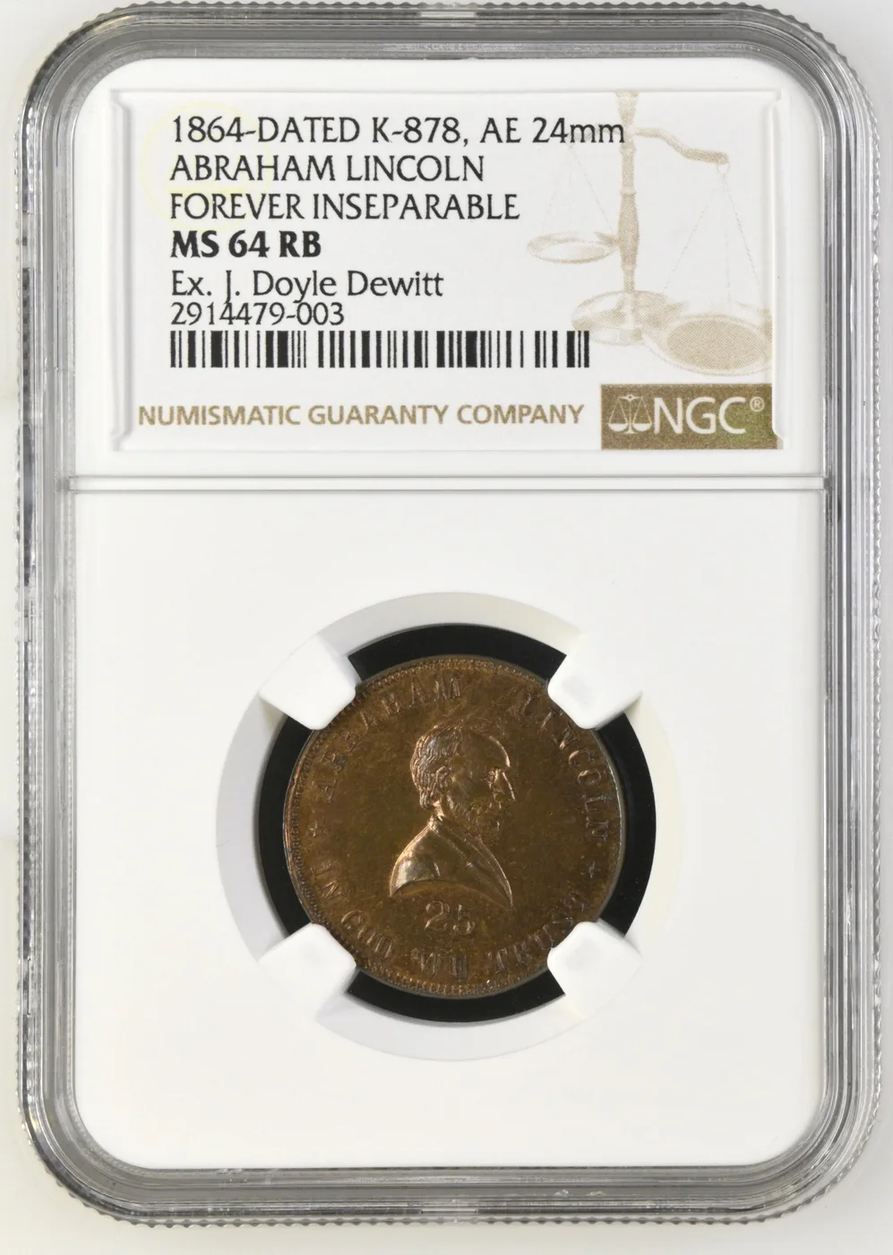 Rare 1864 NGC MS64 RB Lincoln Forever Inseparable 25 Pattern in God We Trust