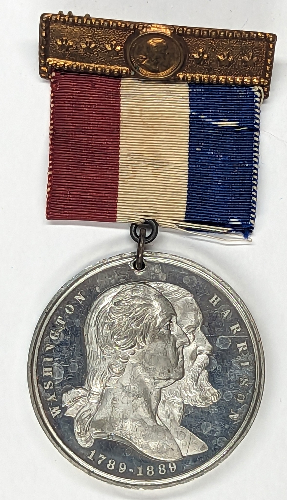 1889 Harrison and Washington Centennial Campaign Medal GW-1105 White Metal
