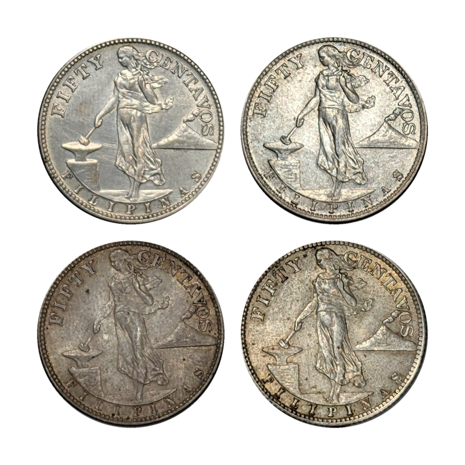 Lot of Four 1944-S Philippines 50 Centavos Silver KM-183