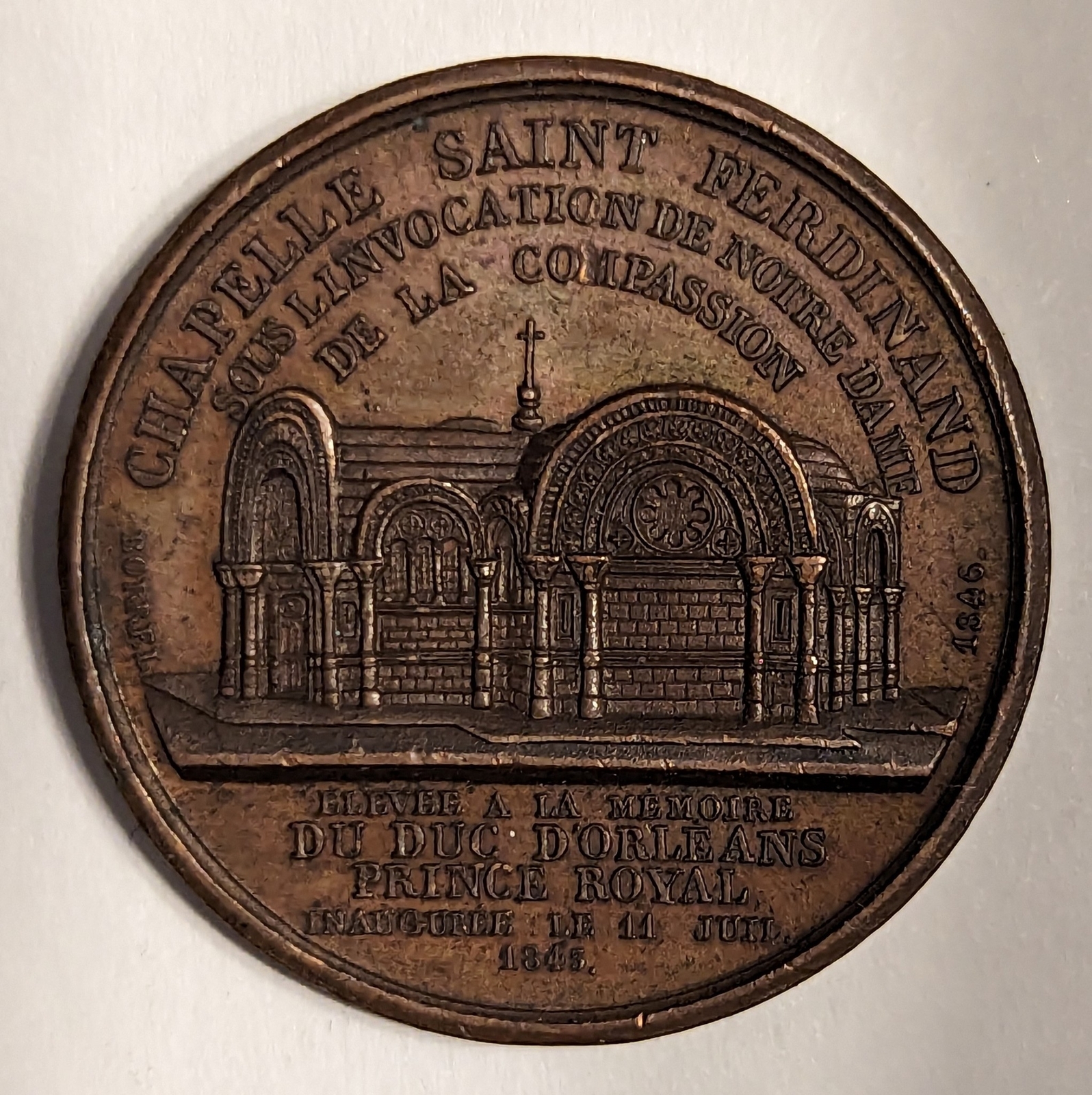 1843 France Inauguration of the Chapelle Saint-Ferdinand Bronze Medal (II)