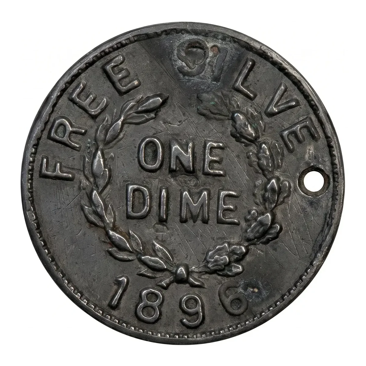 1896 Bryan Money Free Silver One Dime Schornstein SCH-326 White Metal
