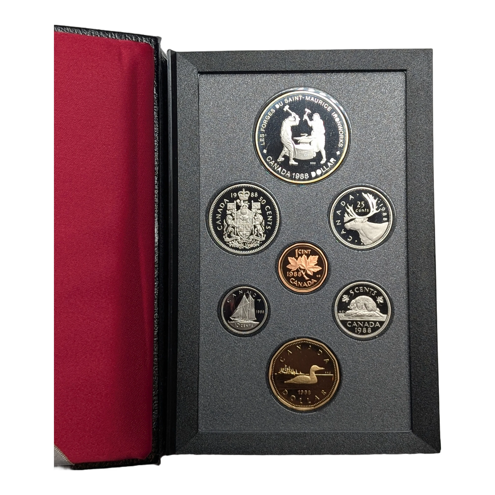 The set open, reverses of all seven coins