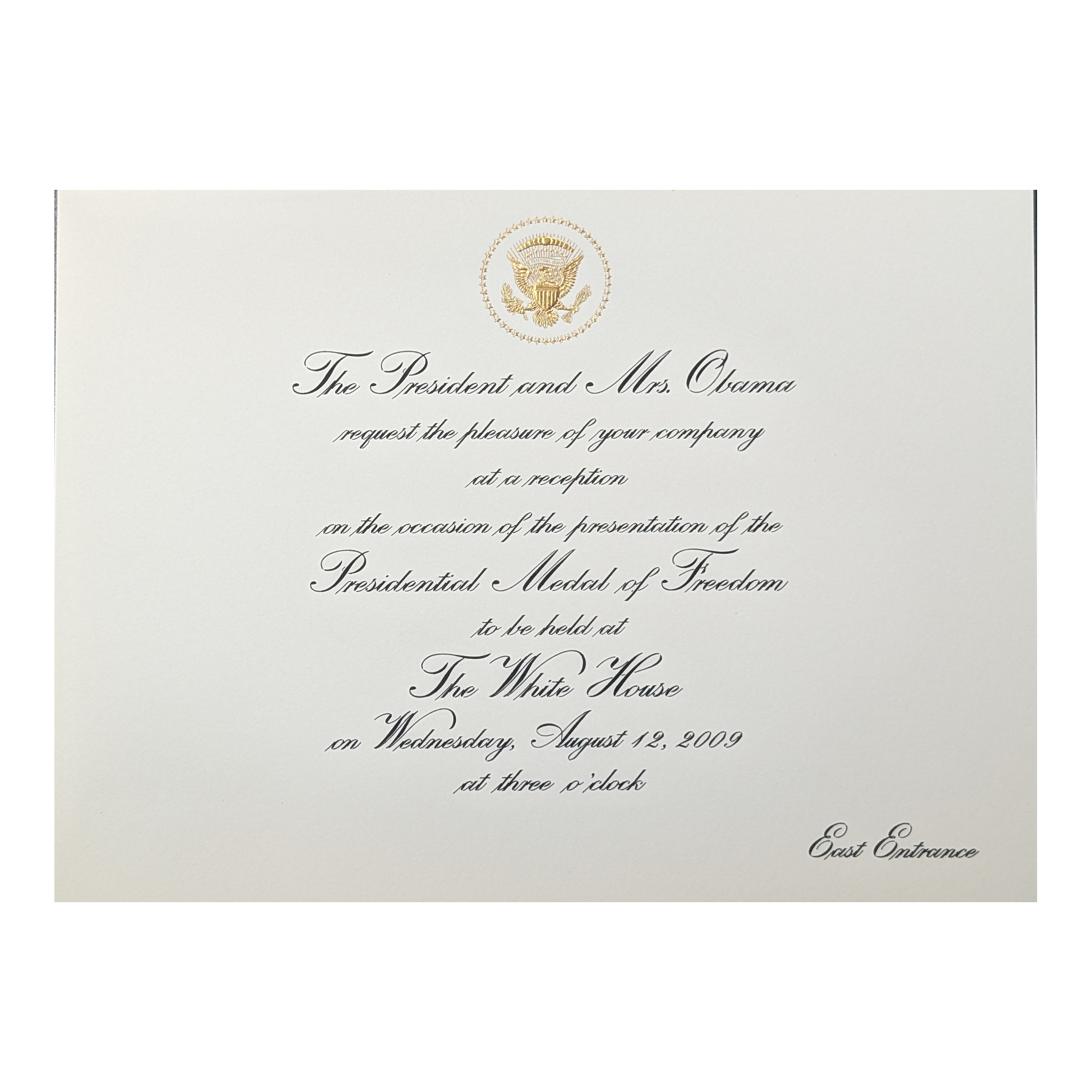 2009 Presidential Medal of Freedom Invitation, Chita Rivera Estate, the invitation