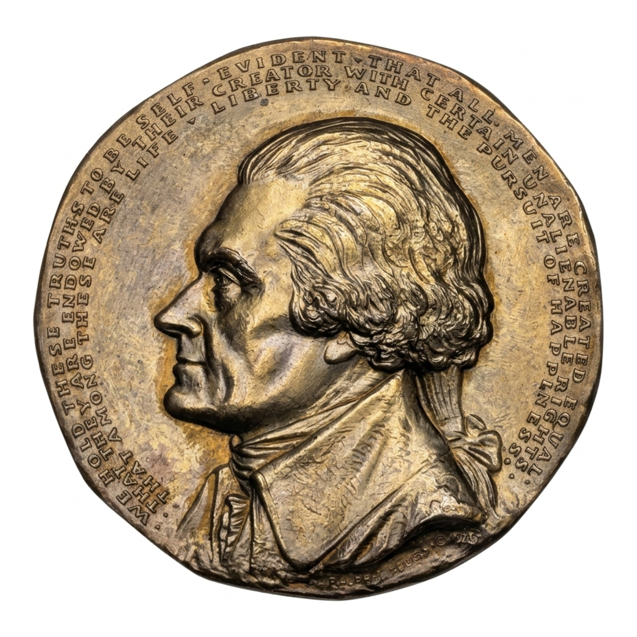 1966 Ralph Menconi Thomas Jefferson Medal Society of Medalists 74 Bronze, Jefferson facing left, with the Declaration around the rim