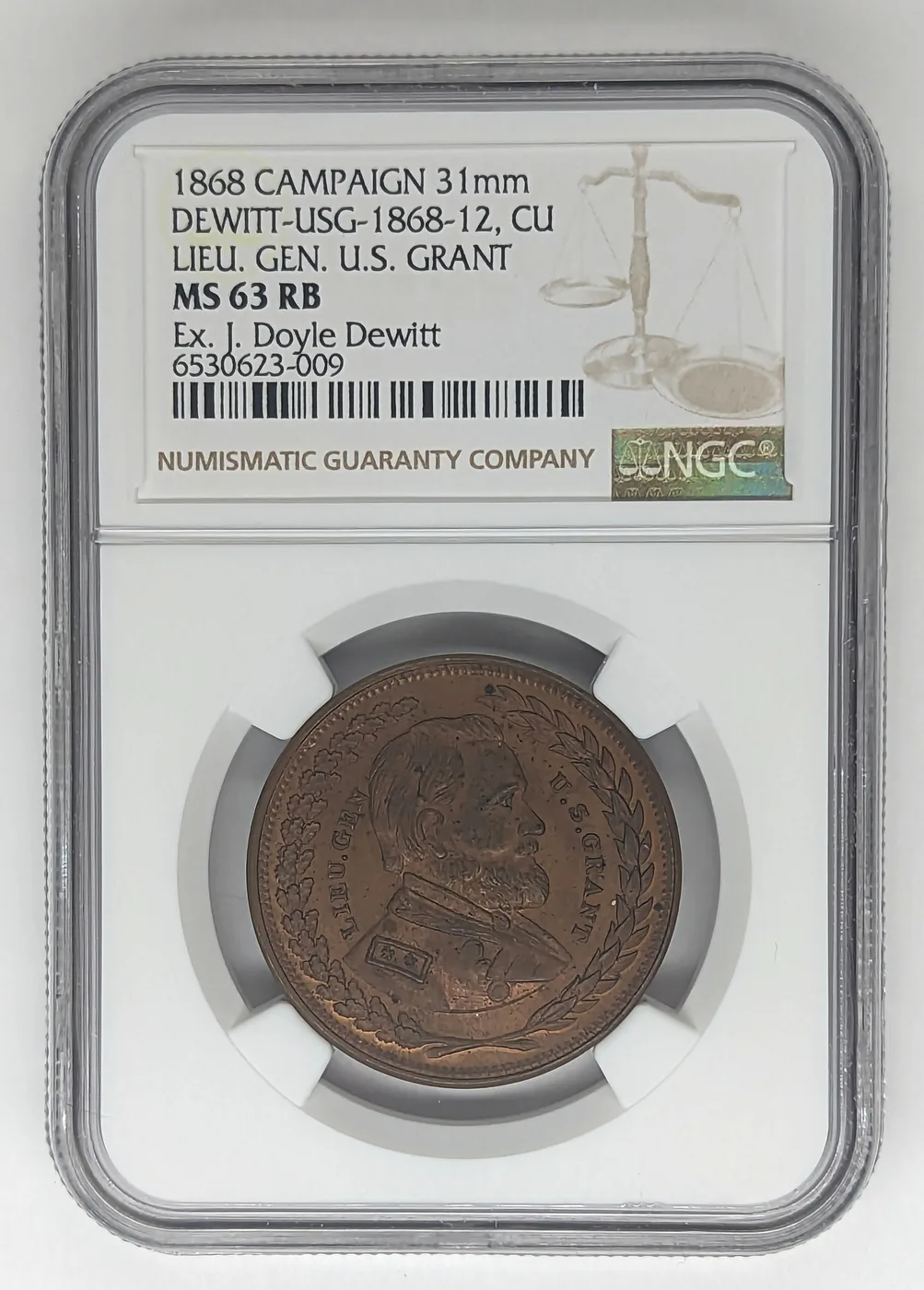 1868 Ulysses S. Grant Campaign Medal DeWitt USG 1868-11 Copper