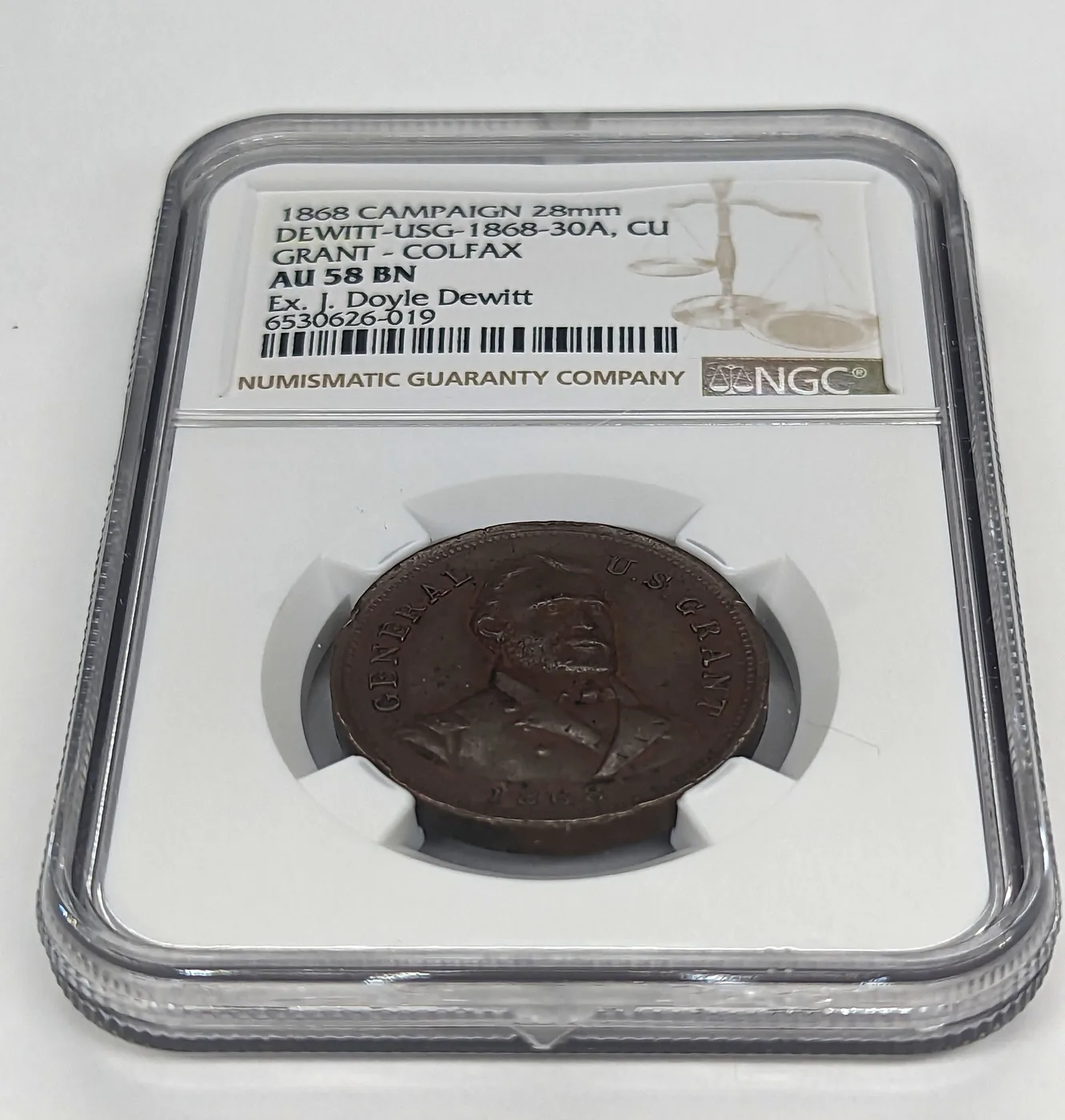 1868 Ulysses S. Grant Campaign Medal DeWitt USG 1868-30, additional view