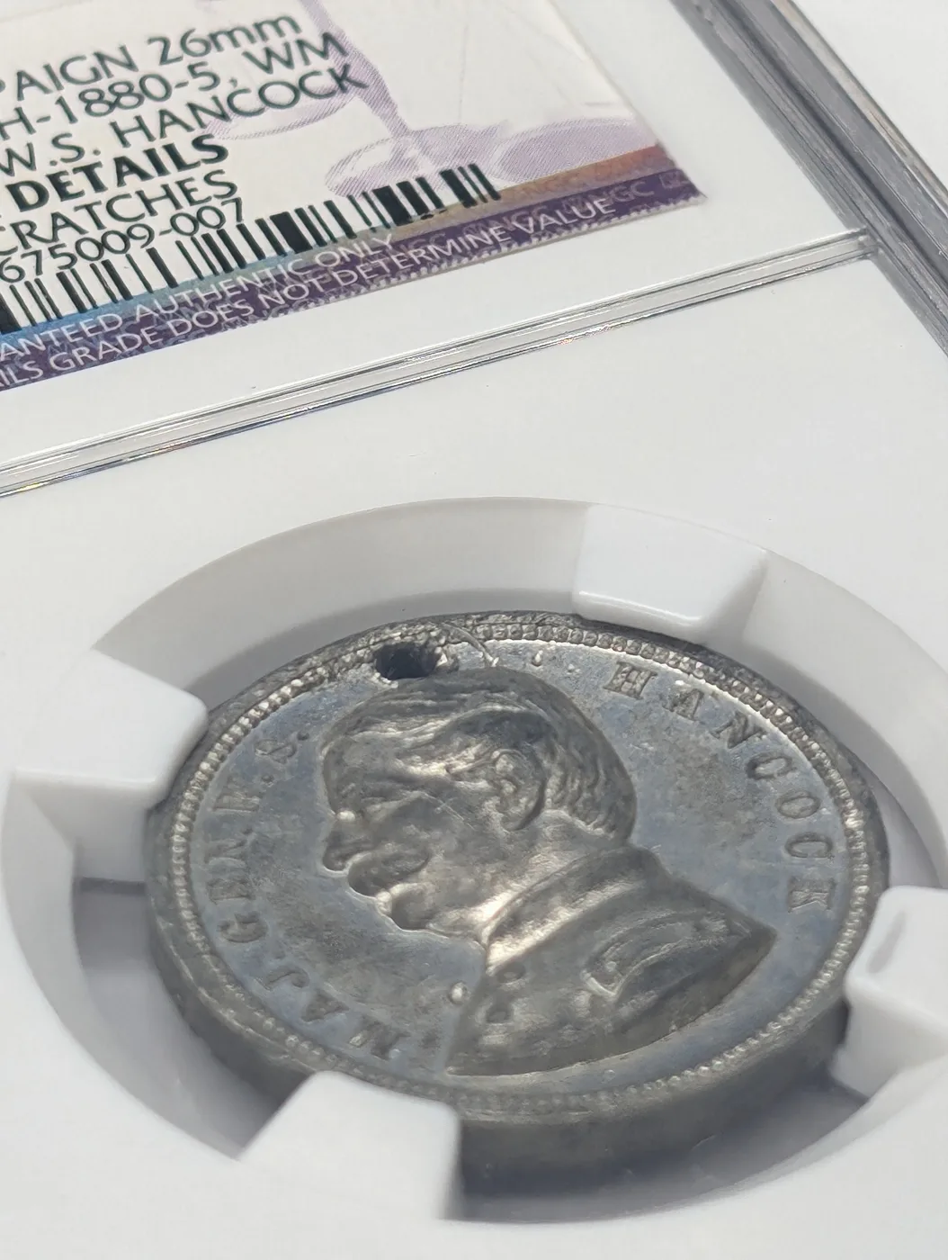 1880 Winfield Scott Hancock Campaign Medal DeWitt WSH 1880-5 White Metal