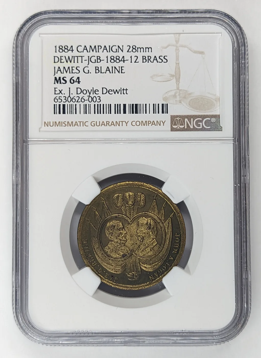 1884 James G. Blaine Campaign Medal DeWitt JGB 1884-12 Brass