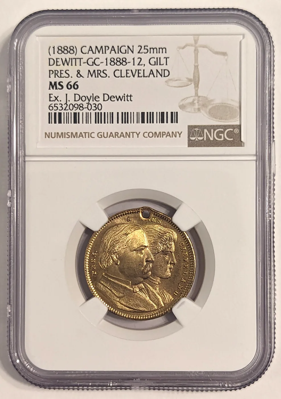1888 Grover Cleveland Campaign Medal DeWitt GC 1888-12 Gilt