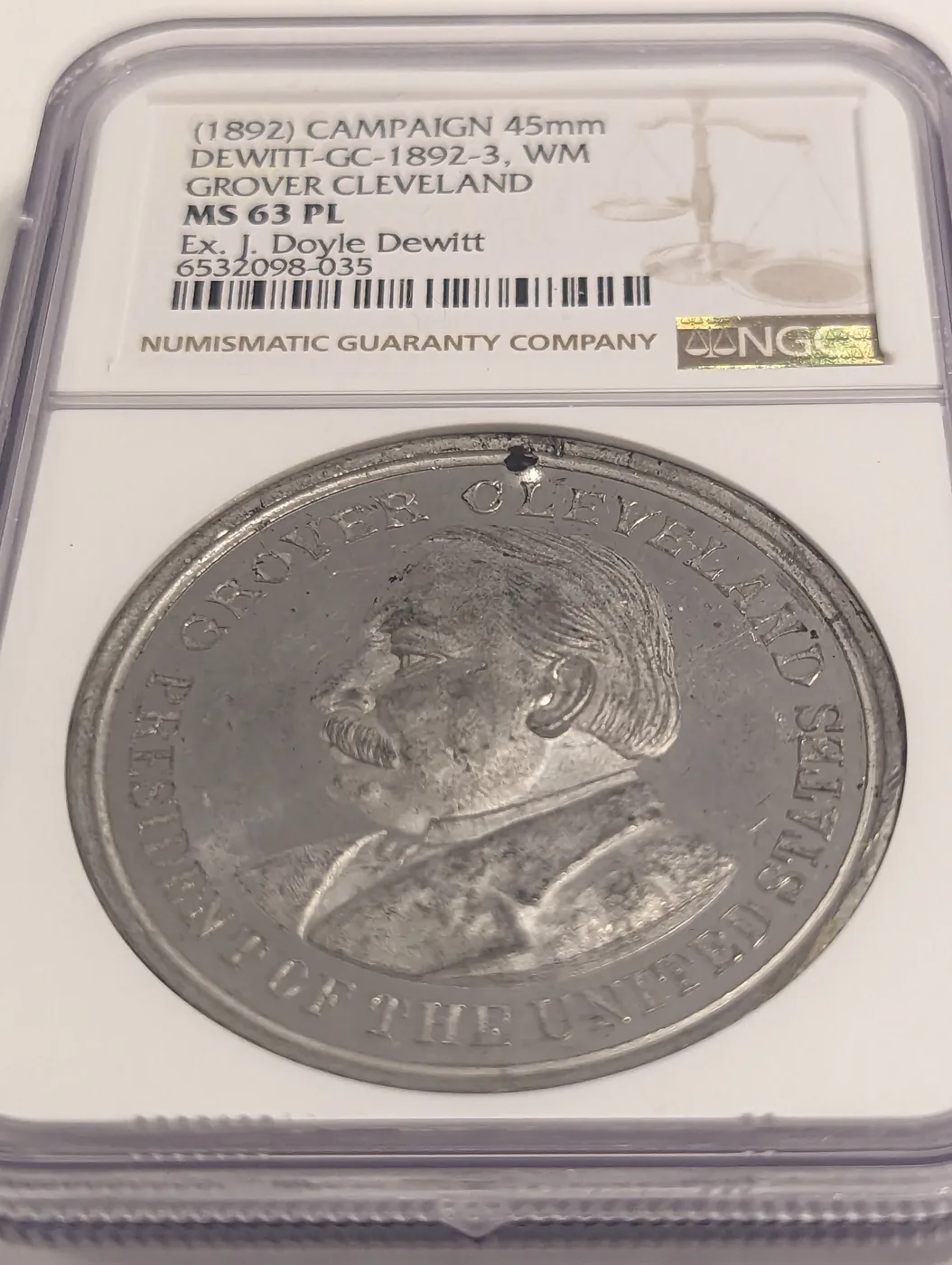 1892 Grover Cleveland Campaign Medal DeWitt GC 1892-3 White Metal