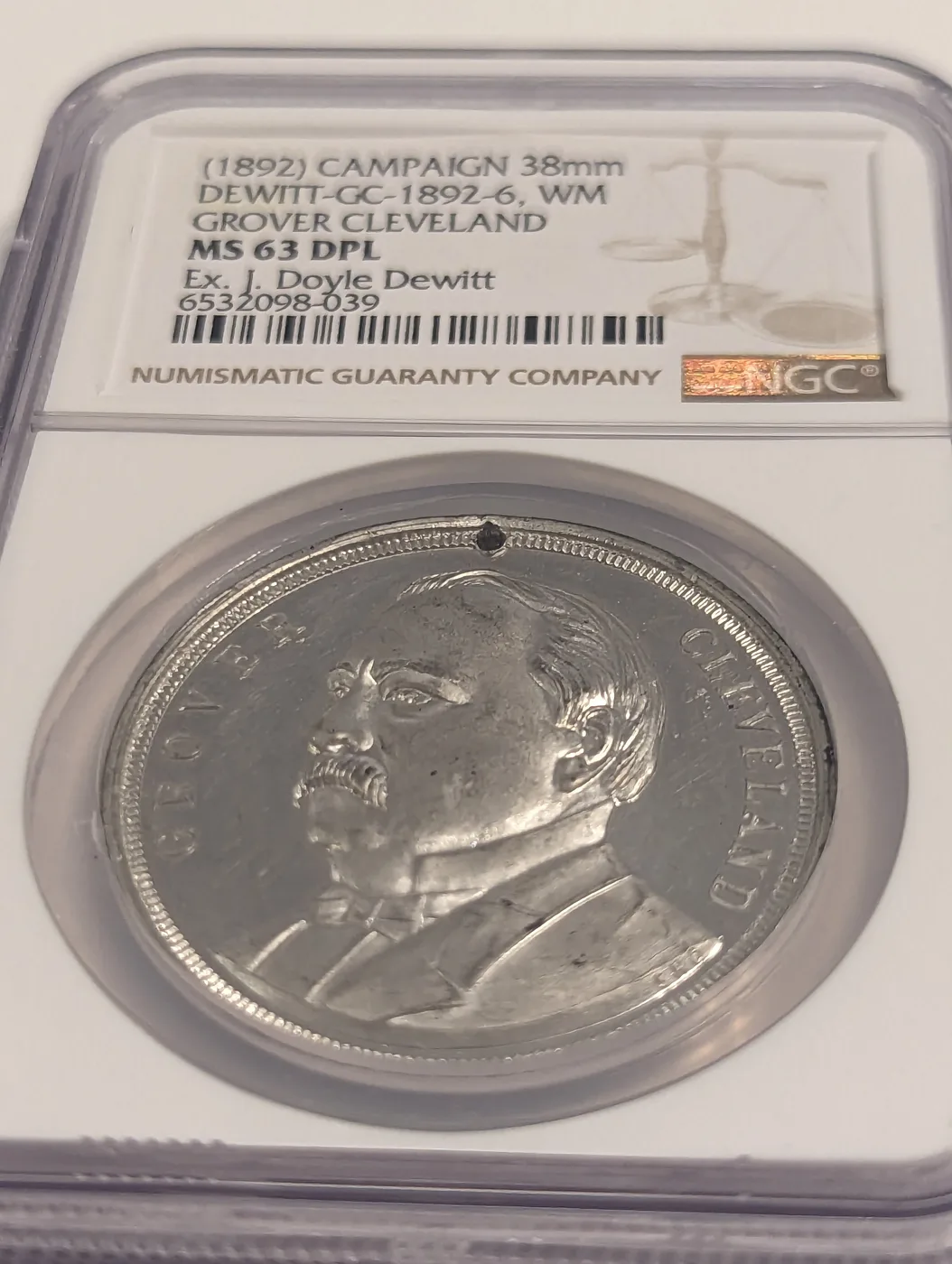 1892 Grover Cleveland Campaign Medal DeWitt GC 1892-6 White Metal