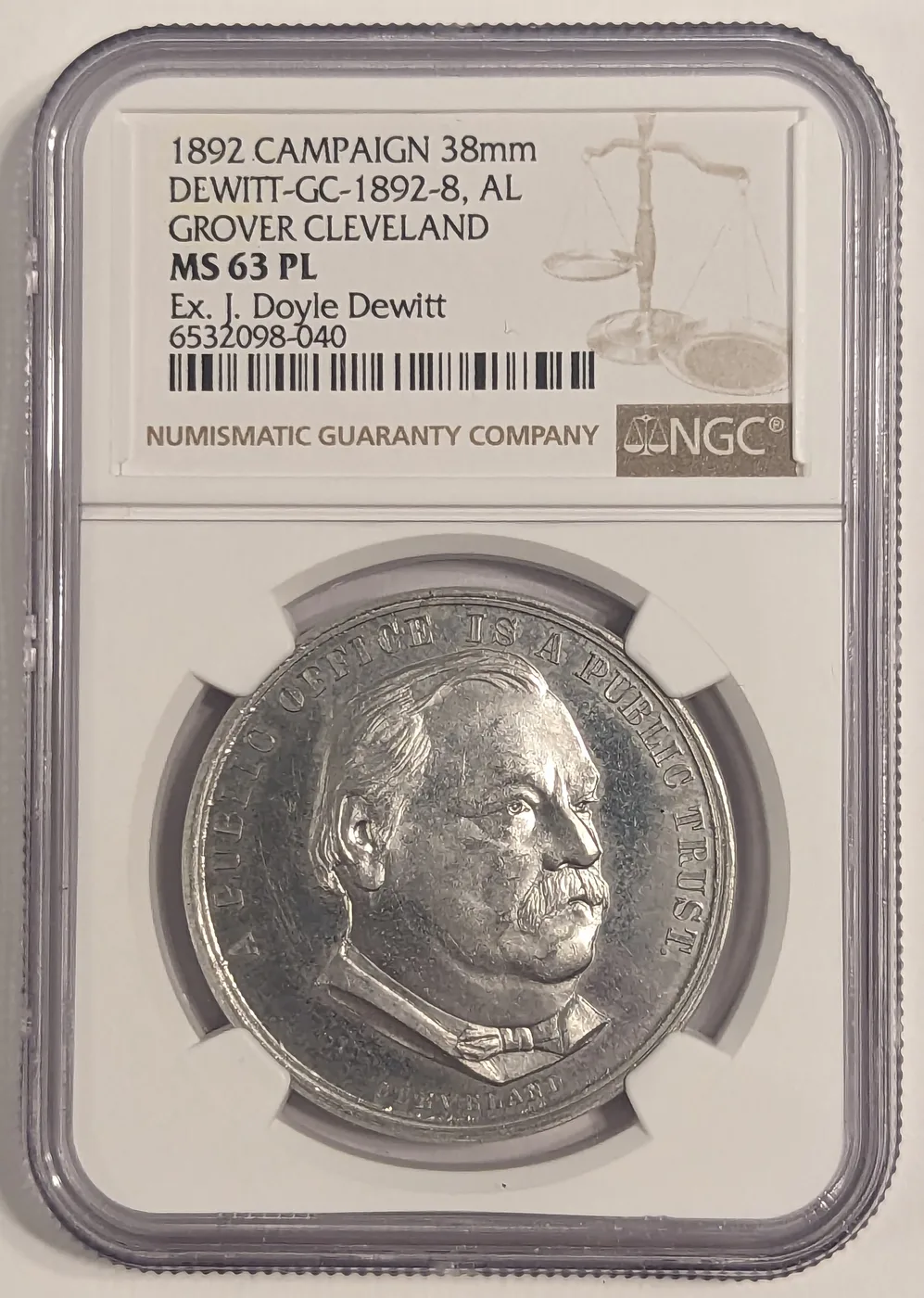 1892 Grover Cleveland Campaign Medal DeWitt GC 1892-8