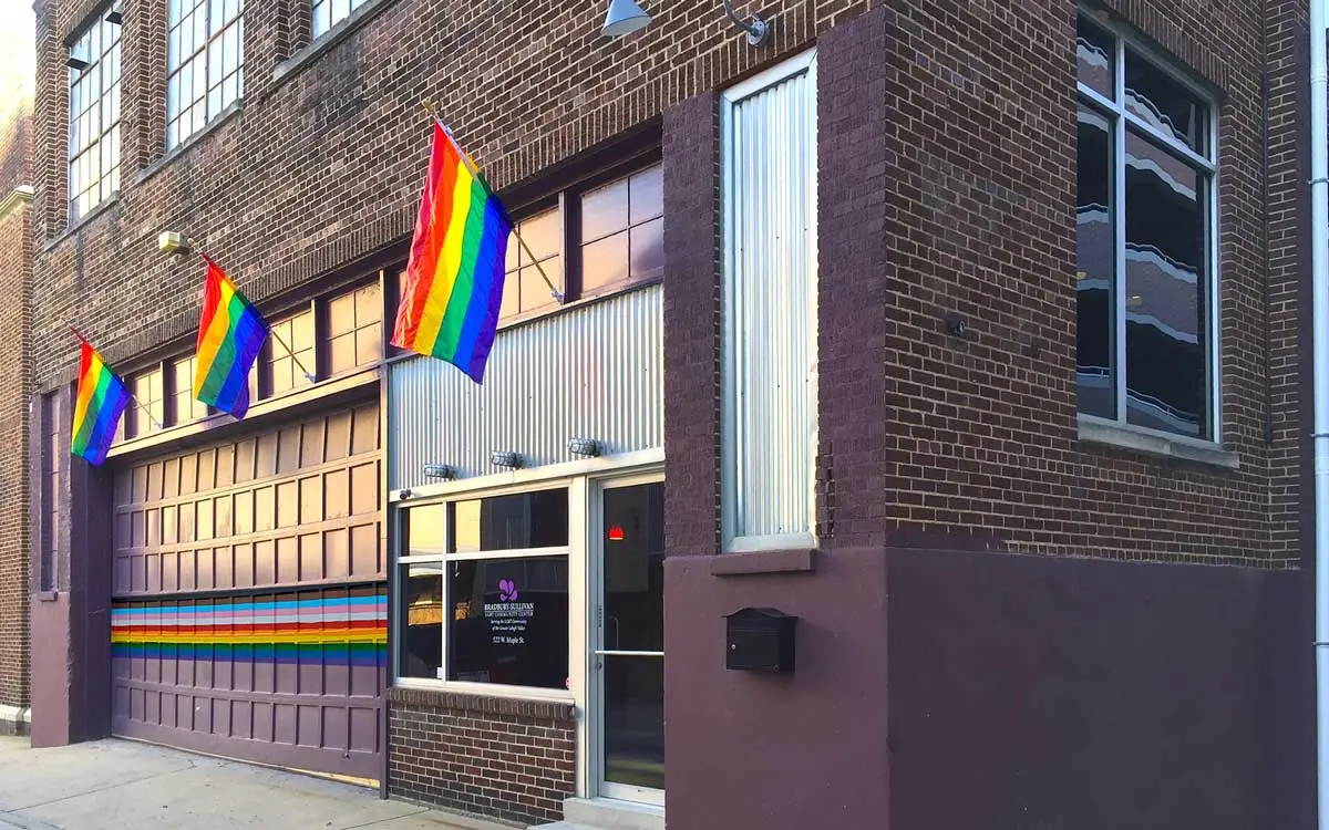 Exterior facade of the Bradbury-Sullivan LGBT Community Center building on West Maple Street in Allentown