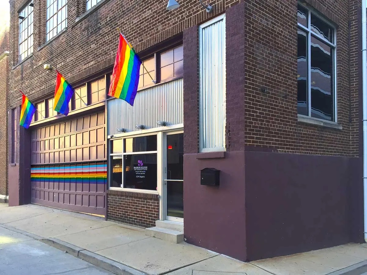 Exterior facade of the Bradbury-Sullivan LGBT Community Center building on West Maple Street in Allentown