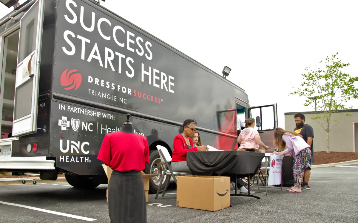 Dress for Success Triangle NC mobile boutique vehicle parked on location