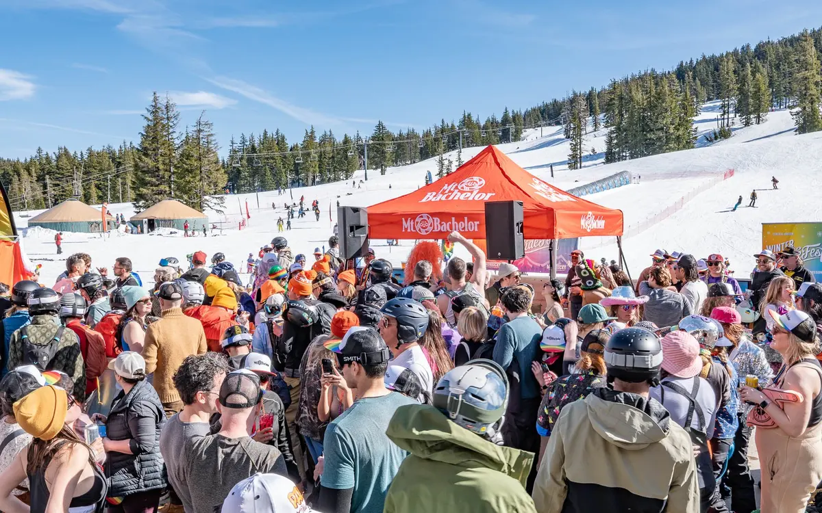 Attendees celebrating during Winter PrideFest Central Oregon at Mount Bachelor