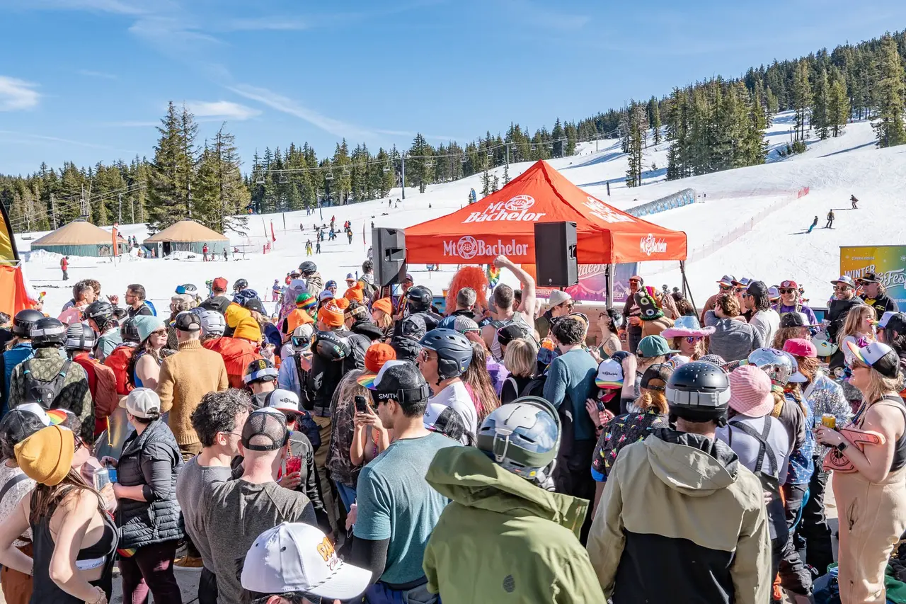 Attendees celebrating during Winter PrideFest Central Oregon at Mount Bachelor