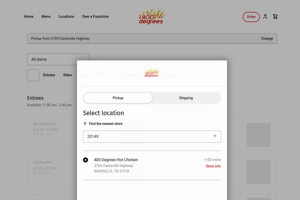 400 Degrees Hot Chicken website