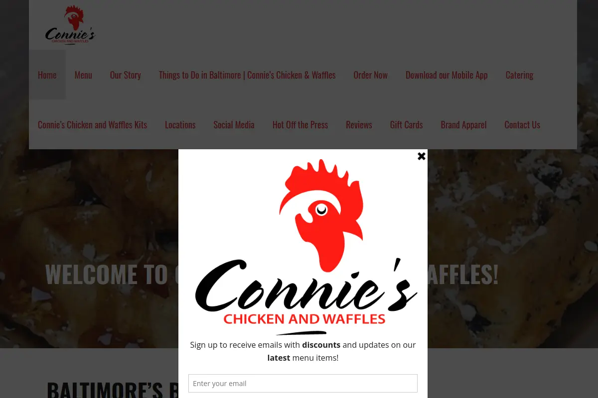 Connie's Chicken & Waffles website